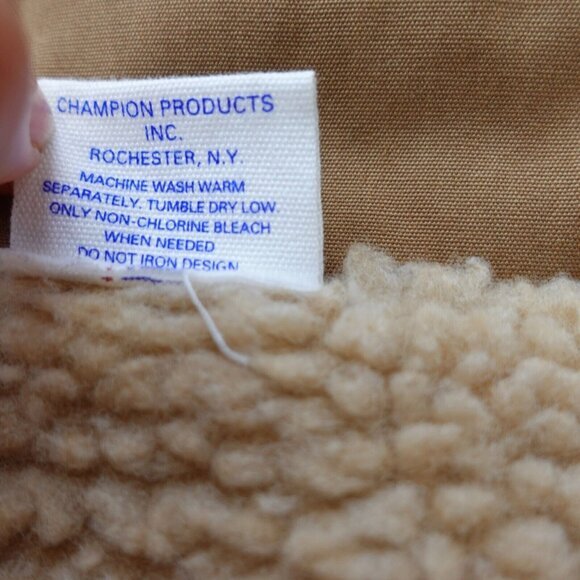 RARE Vintage CHAMPION Jacket Small Tan Canvas Camel Coach Oatmeal Fleece Field - Picture 11 of 15